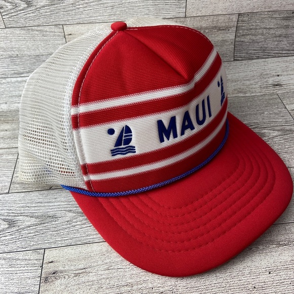 Maui Hat Mesh Trucker Snapback Rope Adjustable Cap Red White Blue Beach Wear - Picture 11 of 16